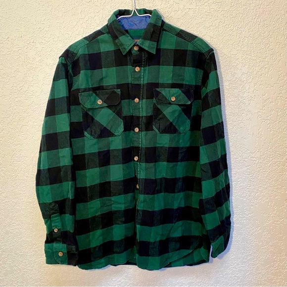 Jacks MFG Heritage Flannel Shirt Men’s Medium Green Black Plaid Cotton Button Up - Picture 1 of 8